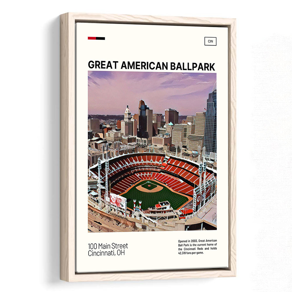 Great American Ball Park Print, Cincinnati Reds Stadium Canvas Art, Man Cave Gift, Floating Framed Canvas Print Wall Art