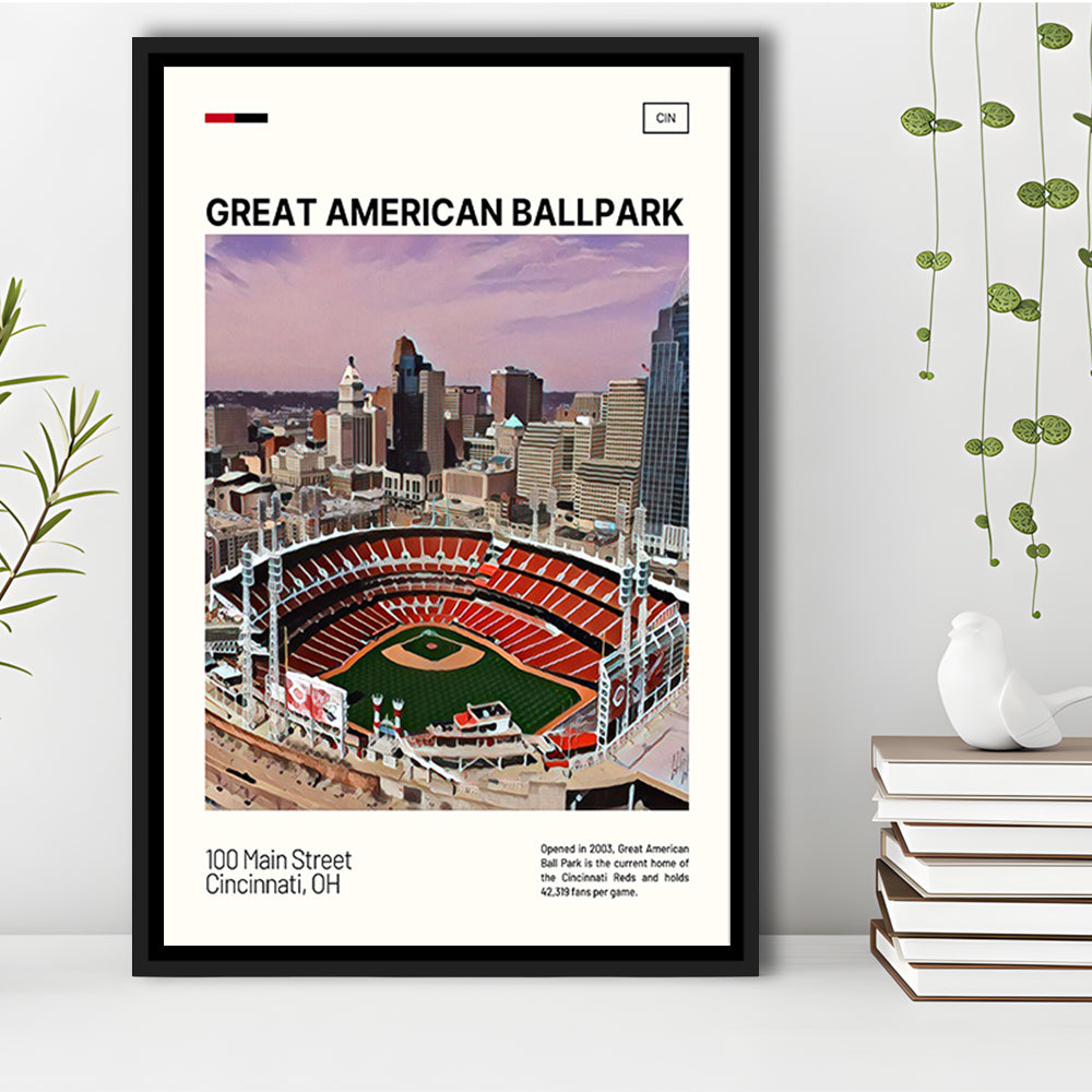 Great American Ball Park Print, Cincinnati Reds Stadium Canvas Art, Man Cave Gift, Floating Framed Canvas Print Wall Art