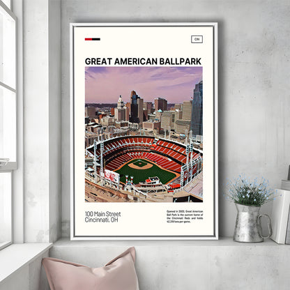 Great American Ball Park Print, Cincinnati Reds Stadium Canvas Art, Man Cave Gift, Floating Framed Canvas Print Wall Art