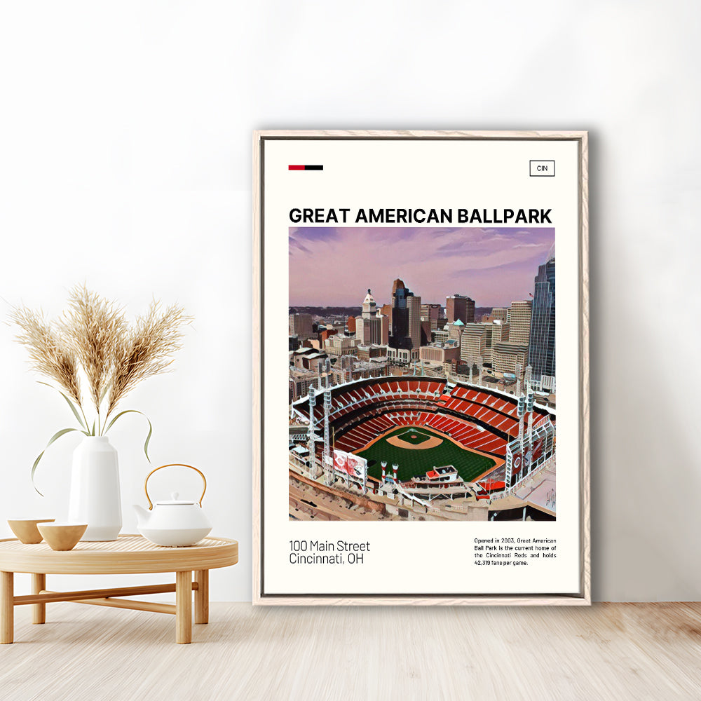 Great American Ball Park Print, Cincinnati Reds Stadium Canvas Art, Man Cave Gift, Floating Framed Canvas Print Wall Art