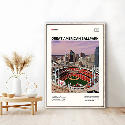 Great American Ball Park Print, Cincinnati Reds Stadium Canvas Art, Man Cave Gift, Floating Framed Canvas Print Wall Art
