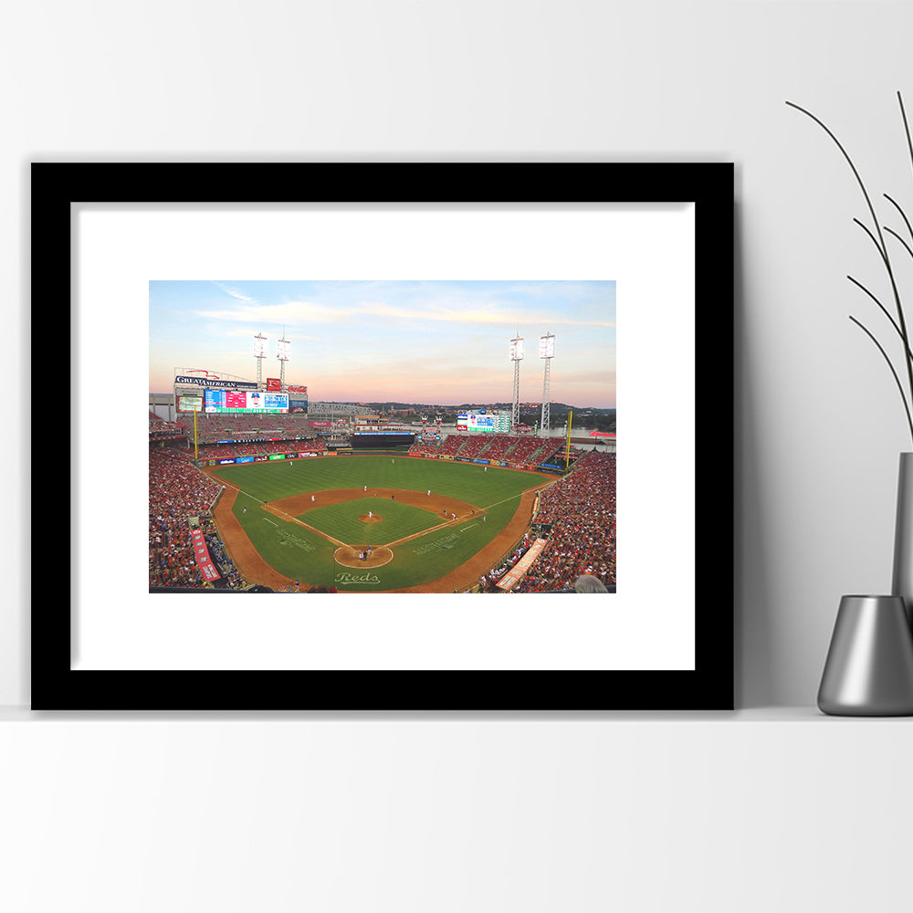 Great American Ball Park in Ohio, Stadium Canvas, Sport Art, Gift for him, White Border Framed Art Print Wall Decor