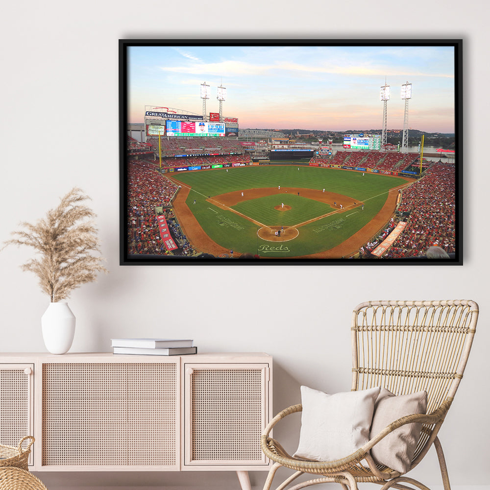 Great American Ball Park in Ohio, Stadium Canvas, Sport Art, Framed Canvas Print Wall Art, Floating Frame