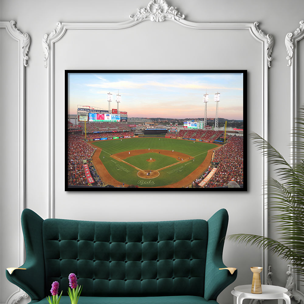 Great American Ball Park in Ohio, Stadium Canvas, Sport Art, Gift for him, Framed Art Print Wall Decor, Picture Framed