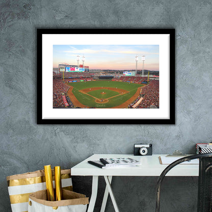 Great American Ball Park in Ohio, Stadium Canvas, Sport Art, Gift for him, White Border Framed Art Print Wall Decor
