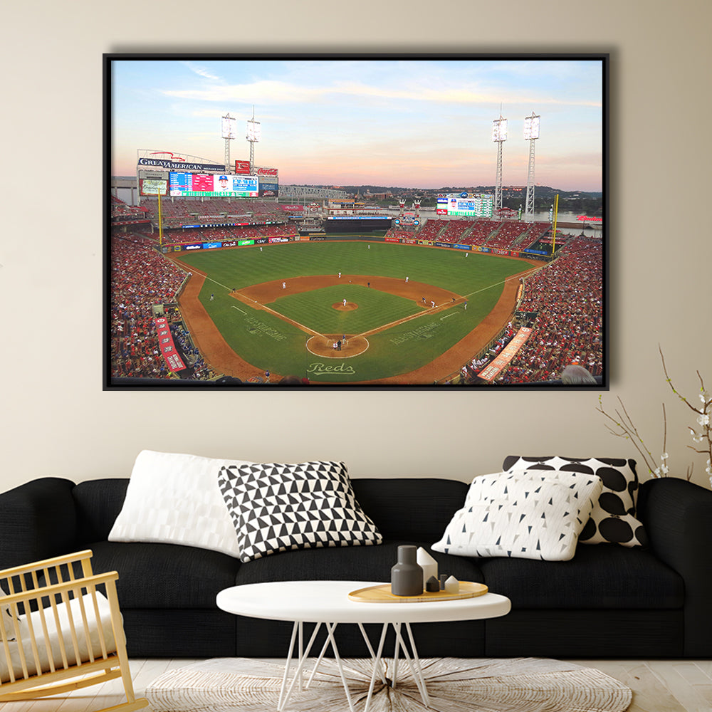 Great American Ball Park in Ohio, Stadium Canvas, Sport Art, Framed Canvas Print Wall Art, Floating Frame