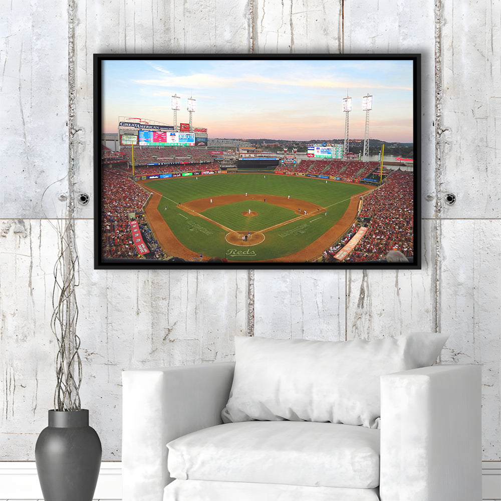 Great American Ball Park in Ohio, Stadium Canvas, Sport Art, Framed Canvas Print Wall Art, Floating Frame