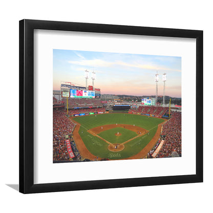 Great American Ball Park in Ohio, Stadium Canvas, Sport Art, Gift for him, White Border Framed Art Print Wall Decor