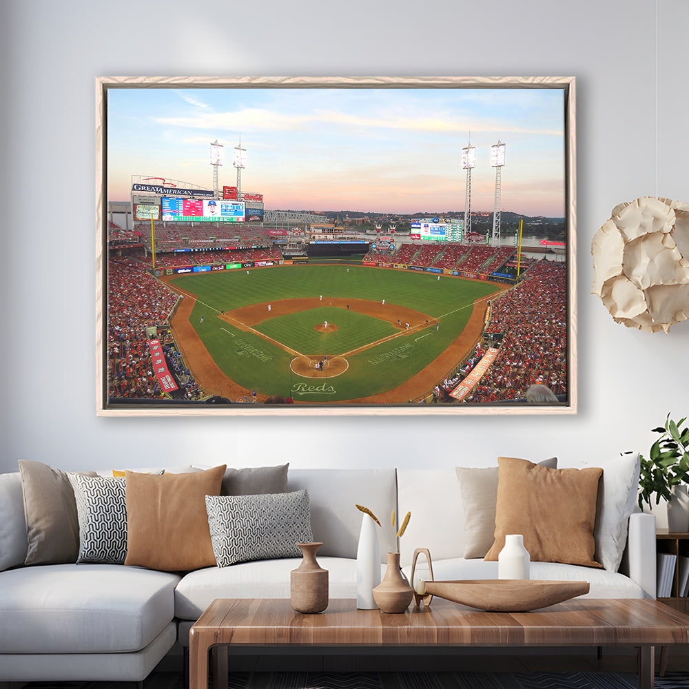 Great American Ball Park in Ohio, Stadium Canvas, Sport Art, Framed Canvas Print Wall Art, Floating Frame