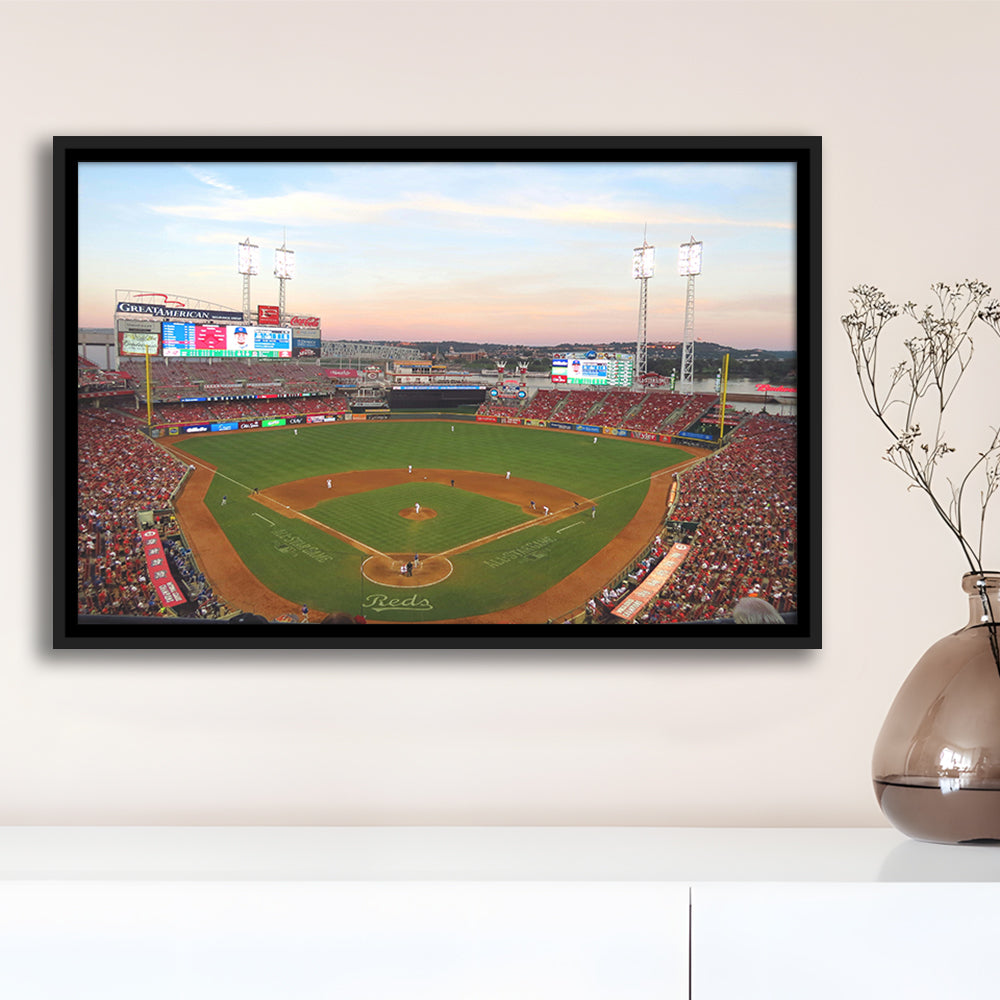 Great American Ball Park in Ohio, Stadium Canvas, Sport Art, Framed Canvas Print Wall Art, Floating Frame