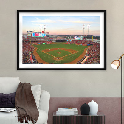 Great American Ball Park in Ohio, Stadium Canvas, Sport Art, Gift for him, White Border Framed Art Print Wall Decor