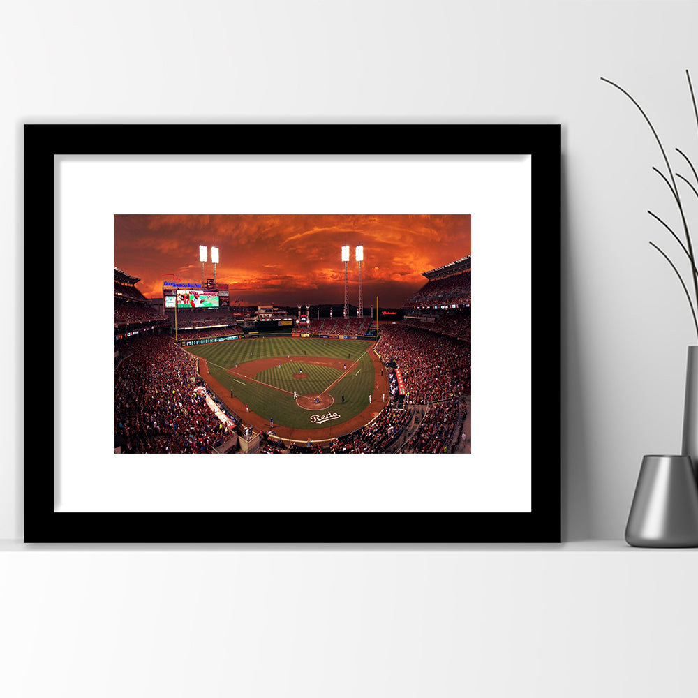 Great American Ballpark, Stadium Canvas, Sport Art, Gift for him, White Border Framed Art Print Wall Decor