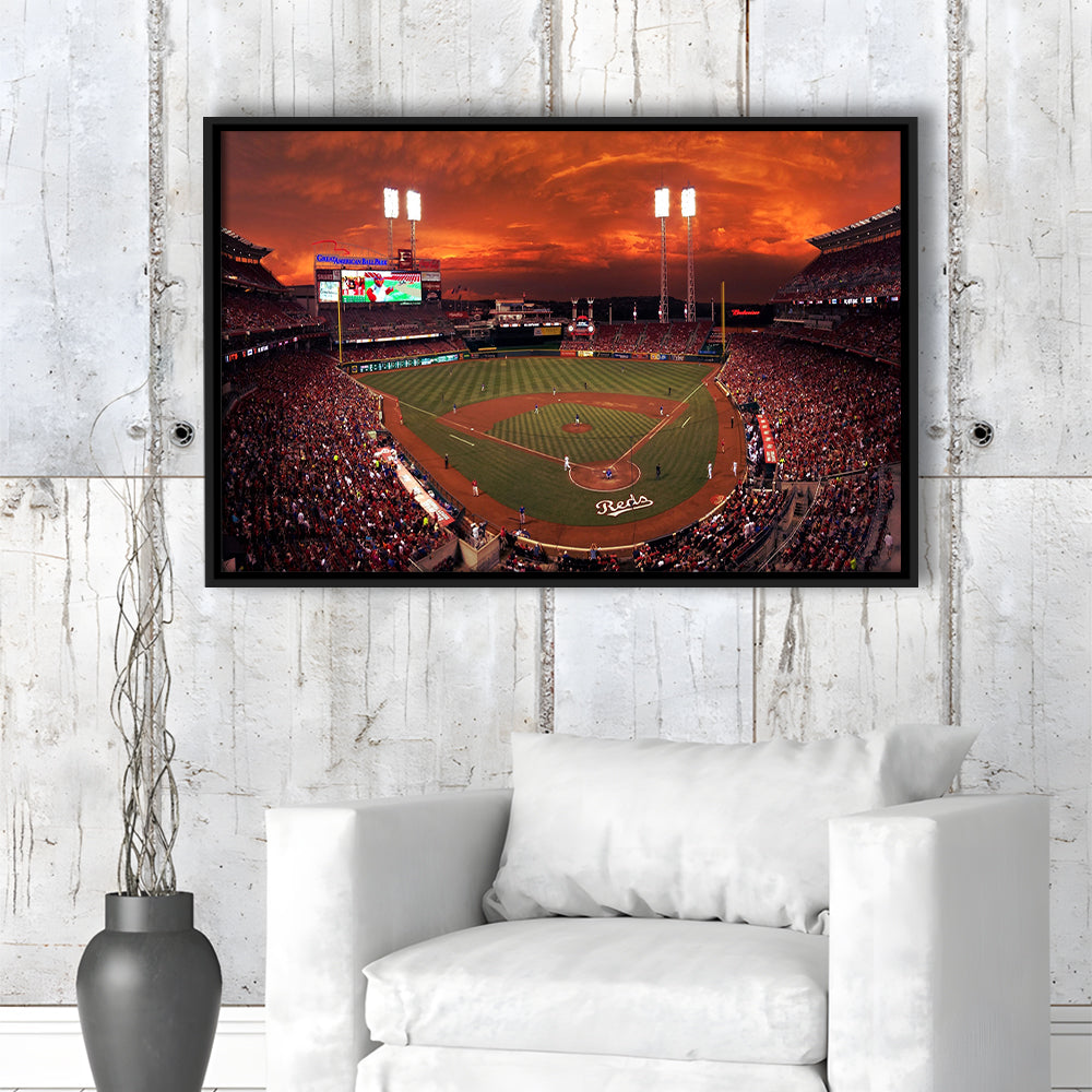 Great American Ballpark, Stadium Canvas, Sport Art, Framed Canvas Print Wall Art, Floating Frame
