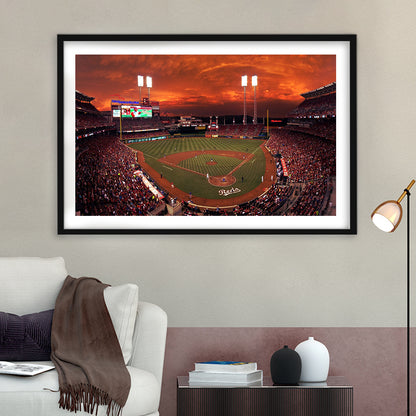 Great American Ballpark, Stadium Canvas, Sport Art, Gift for him, White Border Framed Art Print Wall Decor