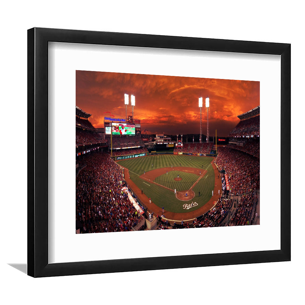 Great American Ballpark, Stadium Canvas, Sport Art, Gift for him, White Border Framed Art Print Wall Decor
