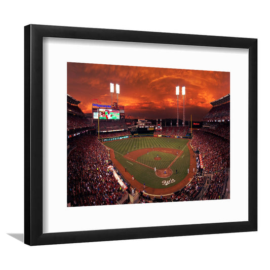 Great American Ballpark, Stadium Canvas, Sport Art, Gift for him, White Border Framed Art Print Wall Decor
