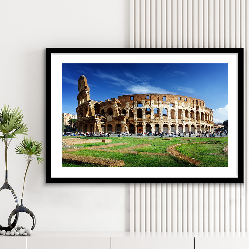 Great Colosseum, Stadium Canvas, Sport Art, Gift for him, White Border Framed Art Print Wall Decor