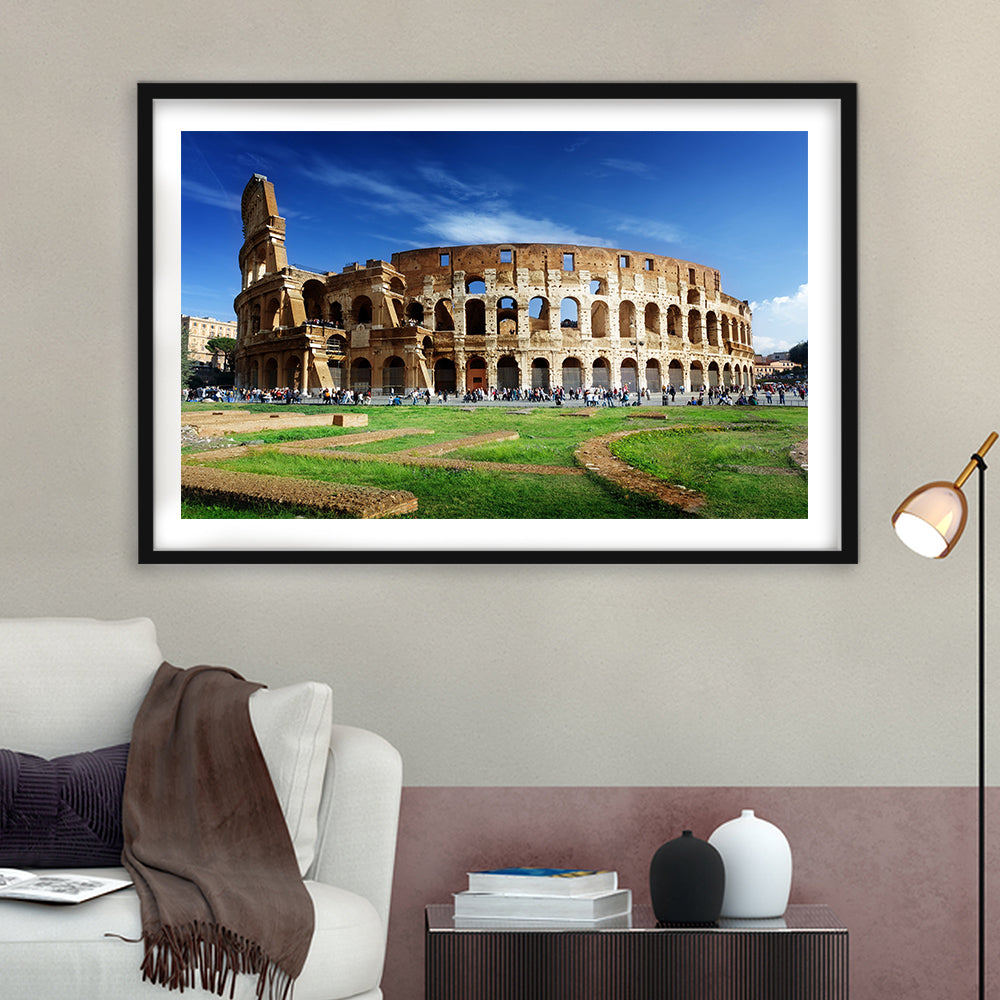 Great Colosseum, Stadium Canvas, Sport Art, Gift for him, White Border Framed Art Print Wall Decor