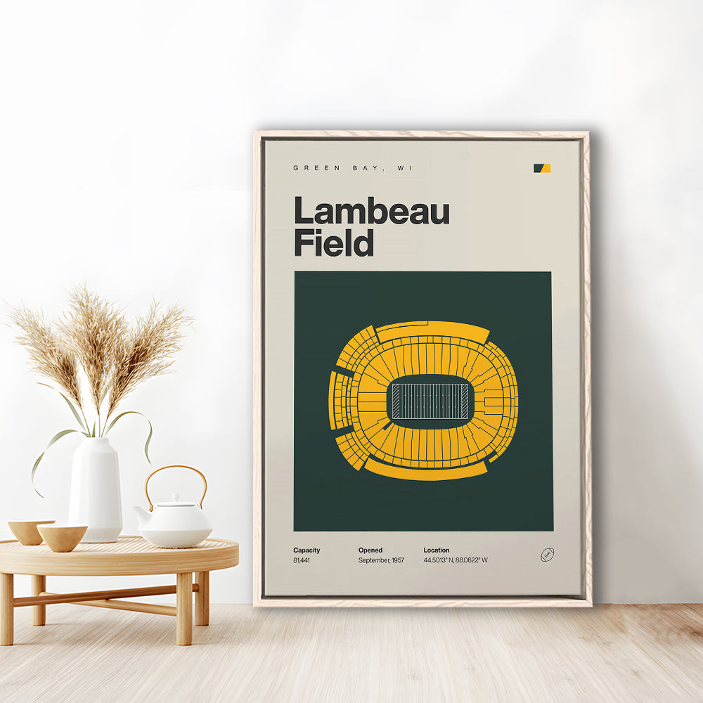 Green Bay Stadium Print, Lambeau Field Stadium Print, Man Cave Gift, Floating Framed Canvas Print Wall Art