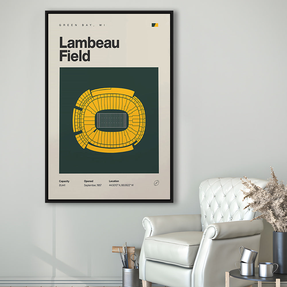 Green Bay Stadium Print, Lambeau Field Stadium Print, Man Cave Gift, Floating Framed Canvas Print Wall Art