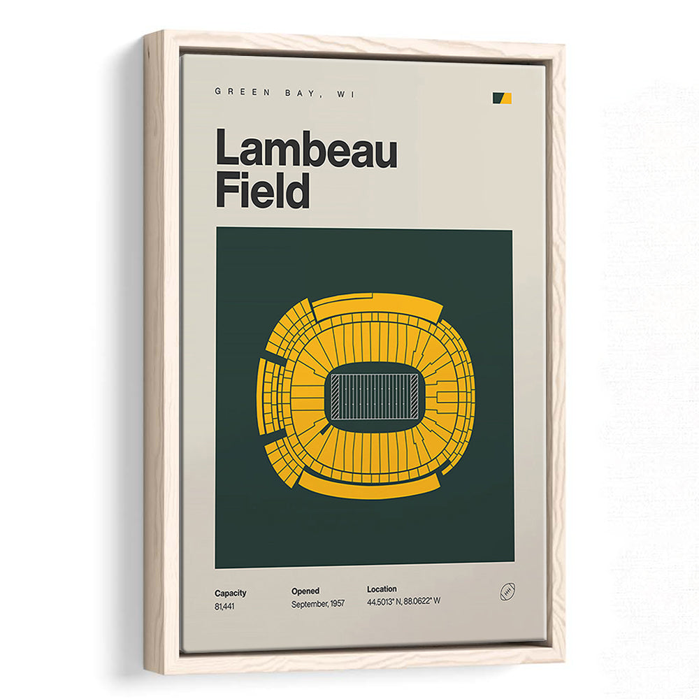 Green Bay Stadium Print, Lambeau Field Stadium Print, Man Cave Gift, Floating Framed Canvas Print Wall Art