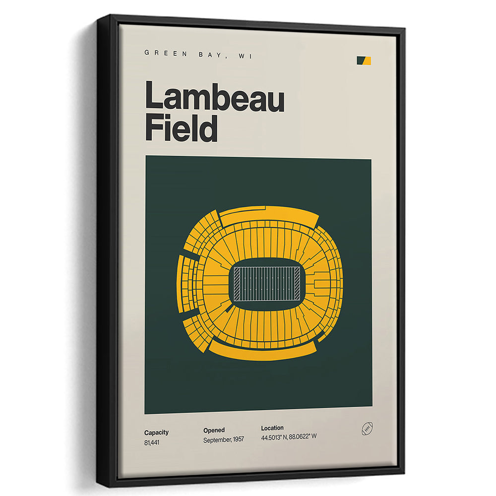 Green Bay Stadium Print, Lambeau Field Stadium Print, Man Cave Gift, Floating Framed Canvas Print Wall Art