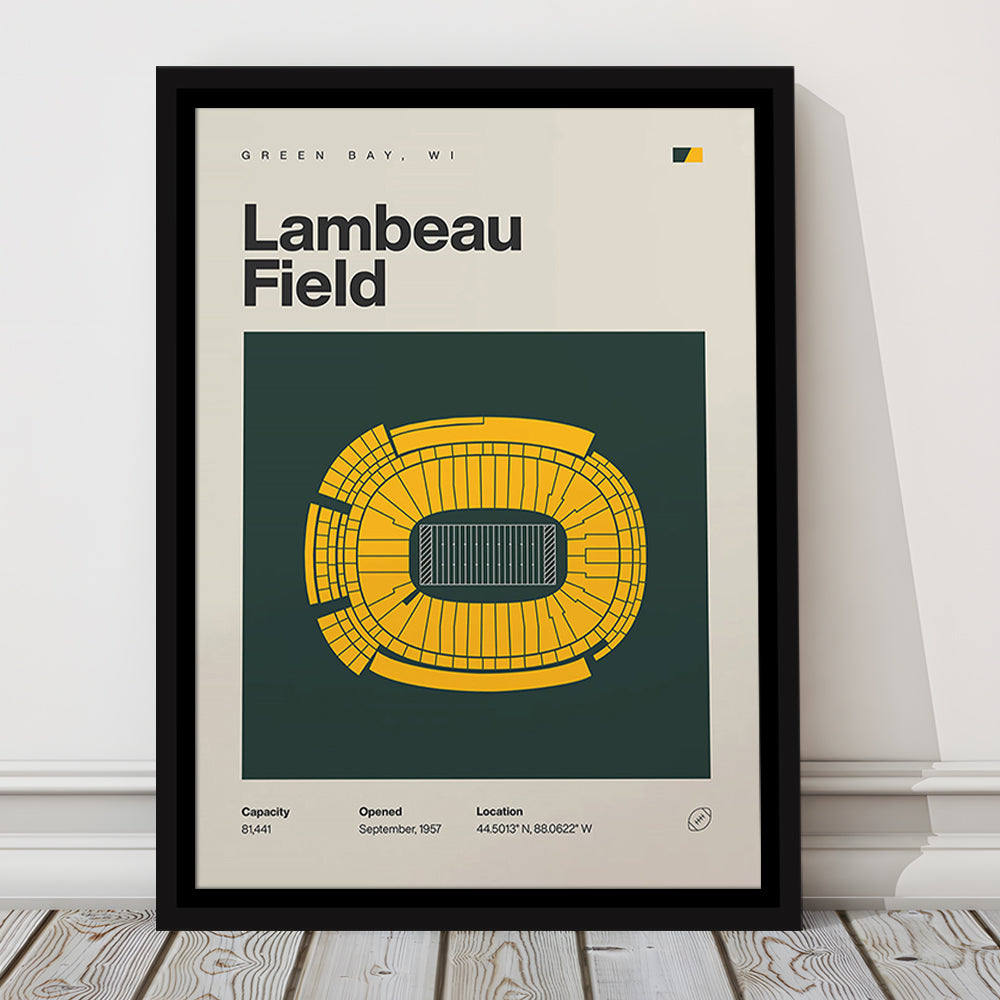 Green Bay Stadium Print, Lambeau Field Stadium Print, Man Cave Gift, Floating Framed Canvas Print Wall Art