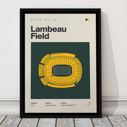 Green Bay Stadium Print, Lambeau Field Stadium Print, Man Cave Gift, Floating Framed Canvas Print Wall Art