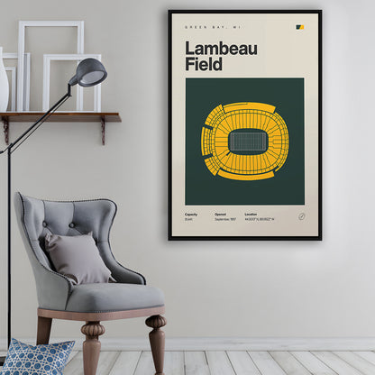 Green Bay Stadium Print, Lambeau Field Stadium Print, Man Cave Gift, Floating Framed Canvas Print Wall Art