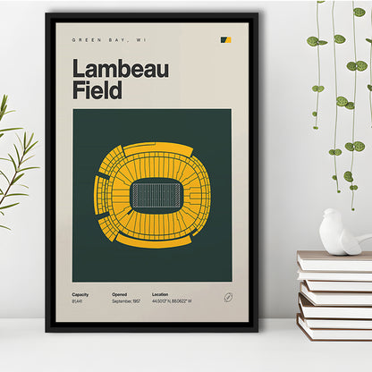 Green Bay Stadium Print, Lambeau Field Stadium Print, Man Cave Gift, Floating Framed Canvas Print Wall Art
