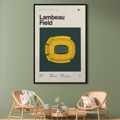 Green Bay Stadium Print, Lambeau Field Stadium Print, Man Cave Gift, Floating Framed Canvas Print Wall Art