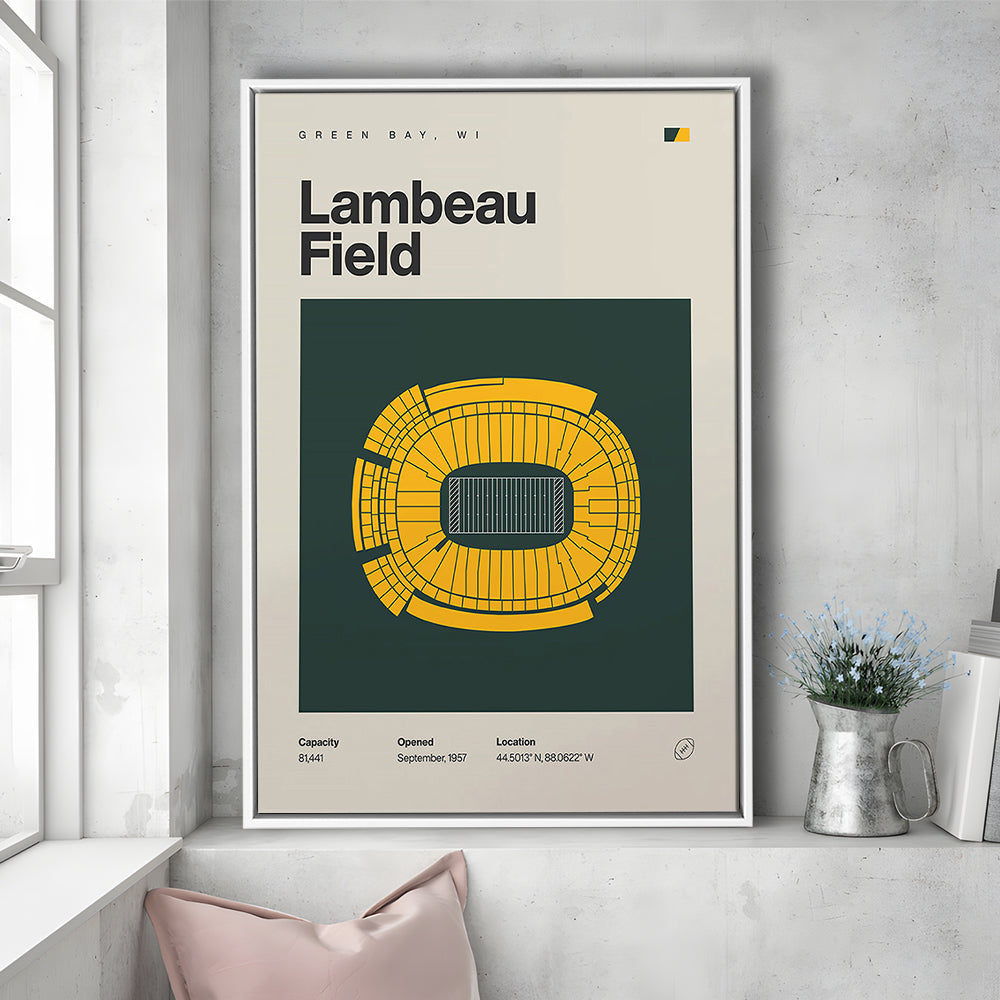 Green Bay Stadium Print, Lambeau Field Stadium Print, Man Cave Gift, Floating Framed Canvas Print Wall Art