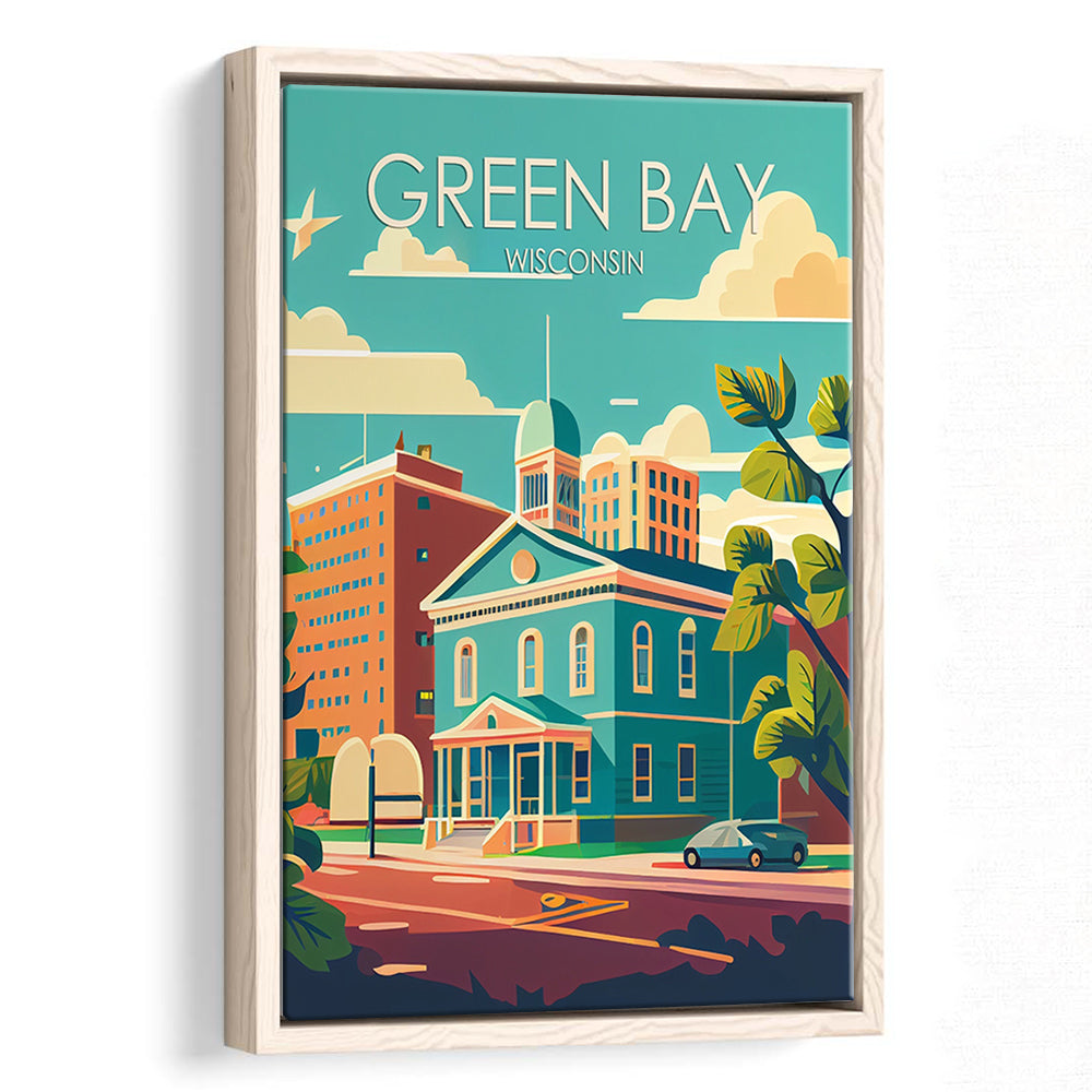 Green Bay Wisconsin Retro Art Print, Green Bay City Wall Art, Floating Framed Canvas Print, Framed Picture, Painting Canvas