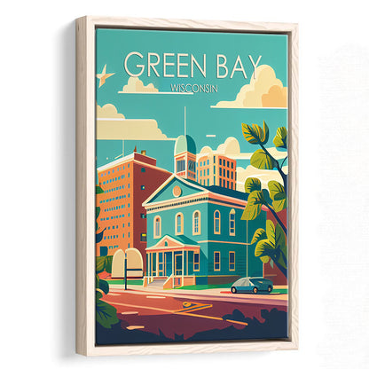 Green Bay Wisconsin Retro Art Print, Green Bay City Wall Art, Floating Framed Canvas Print, Framed Picture, Painting Canvas
