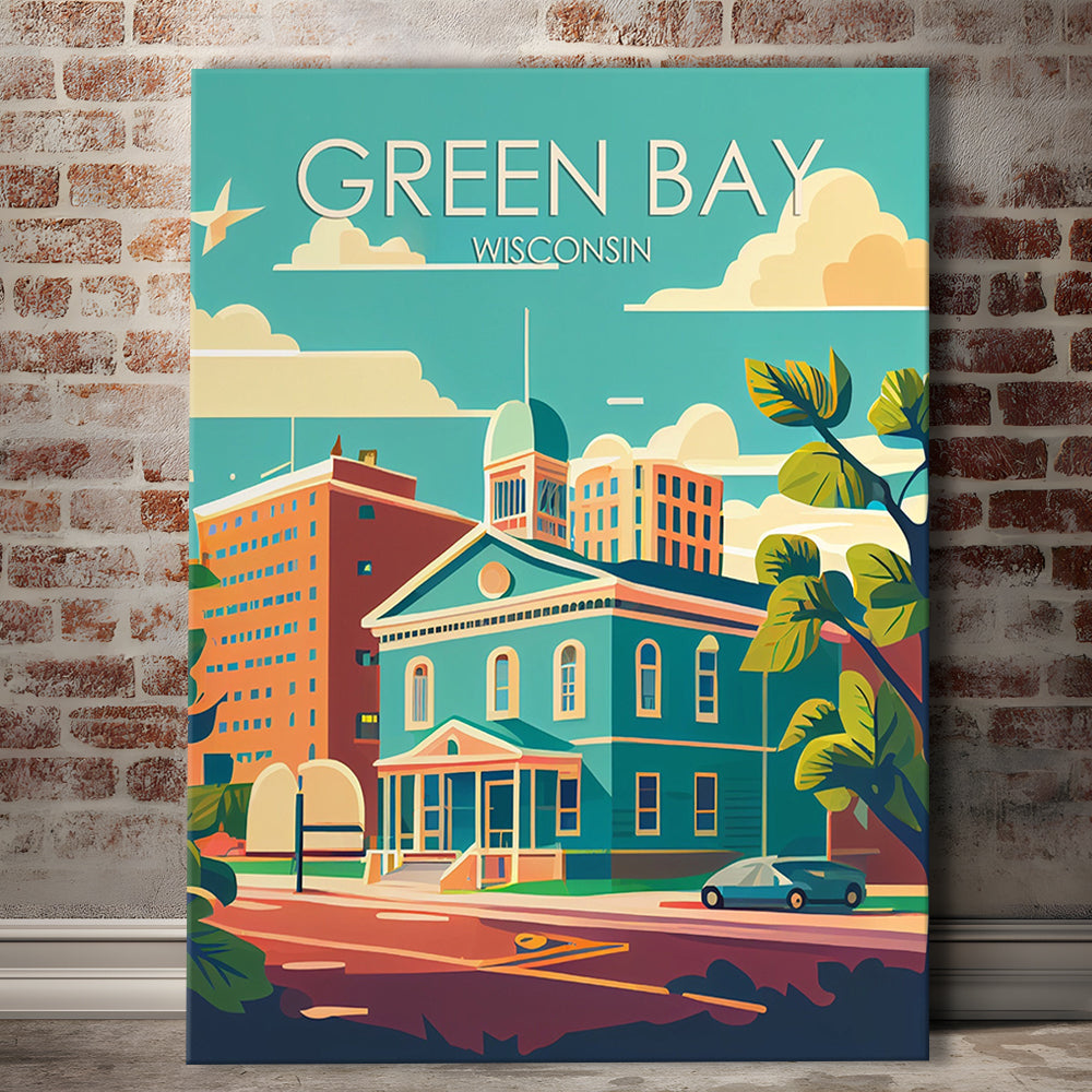 Green Bay Wisconsin Retro Art Print, Green Bay City Wall Art, Canvas Print, Painting Canvas, Living Room Decor