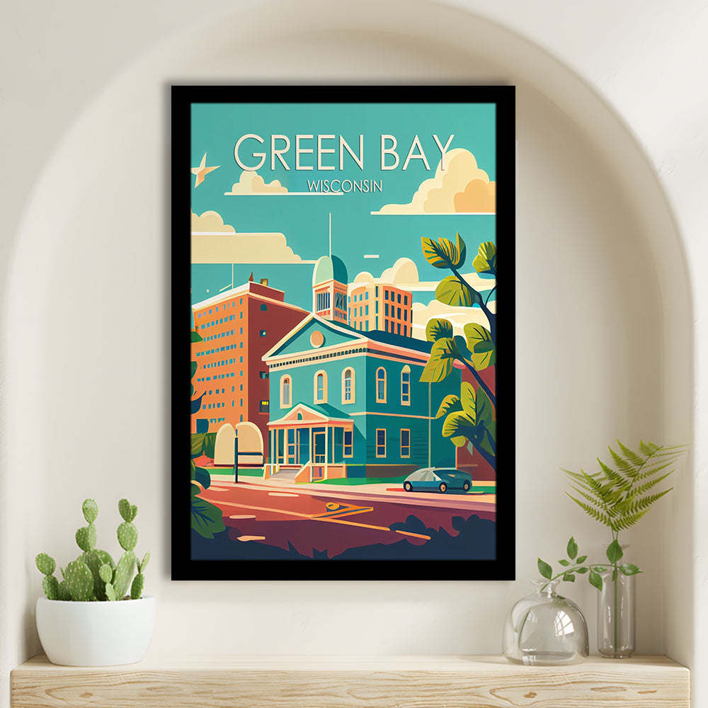 Green Bay Wisconsin Retro Art Print, Green Bay City Wall Art, Framed Art Print, Picture Framed, Painting Art