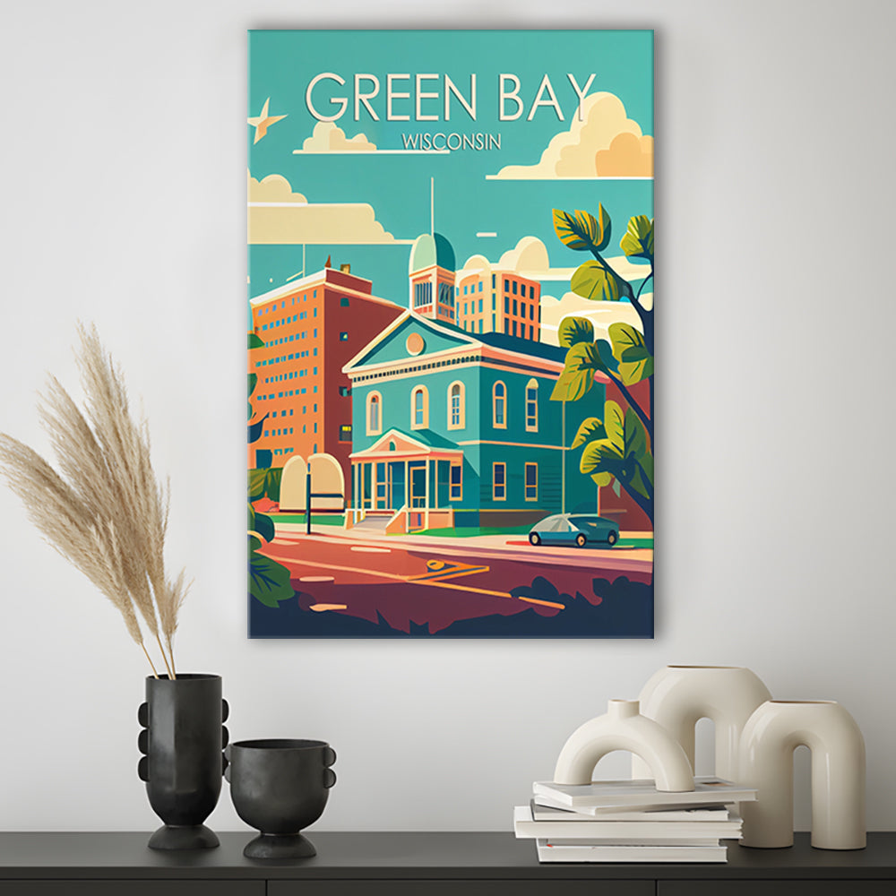 Green Bay Wisconsin Retro Art Print, Green Bay City Wall Art, Canvas Print, Painting Canvas, Living Room Decor