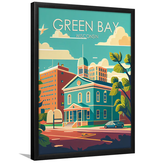 Green Bay Wisconsin Retro Art Print, Green Bay City Wall Art, Framed Art Print, Picture Framed, Painting Art