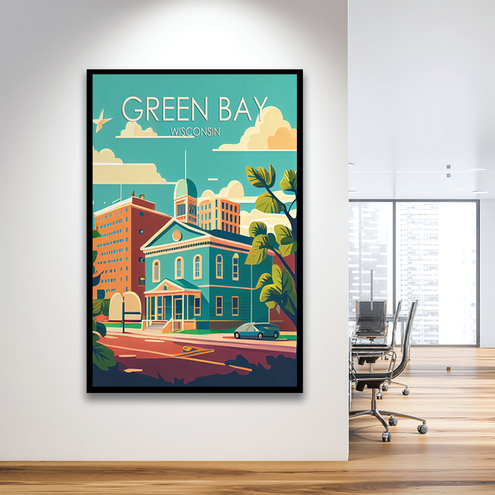 Green Bay Wisconsin Retro Art Print, Green Bay City Wall Art, Framed Art Print, Picture Framed, Painting Art