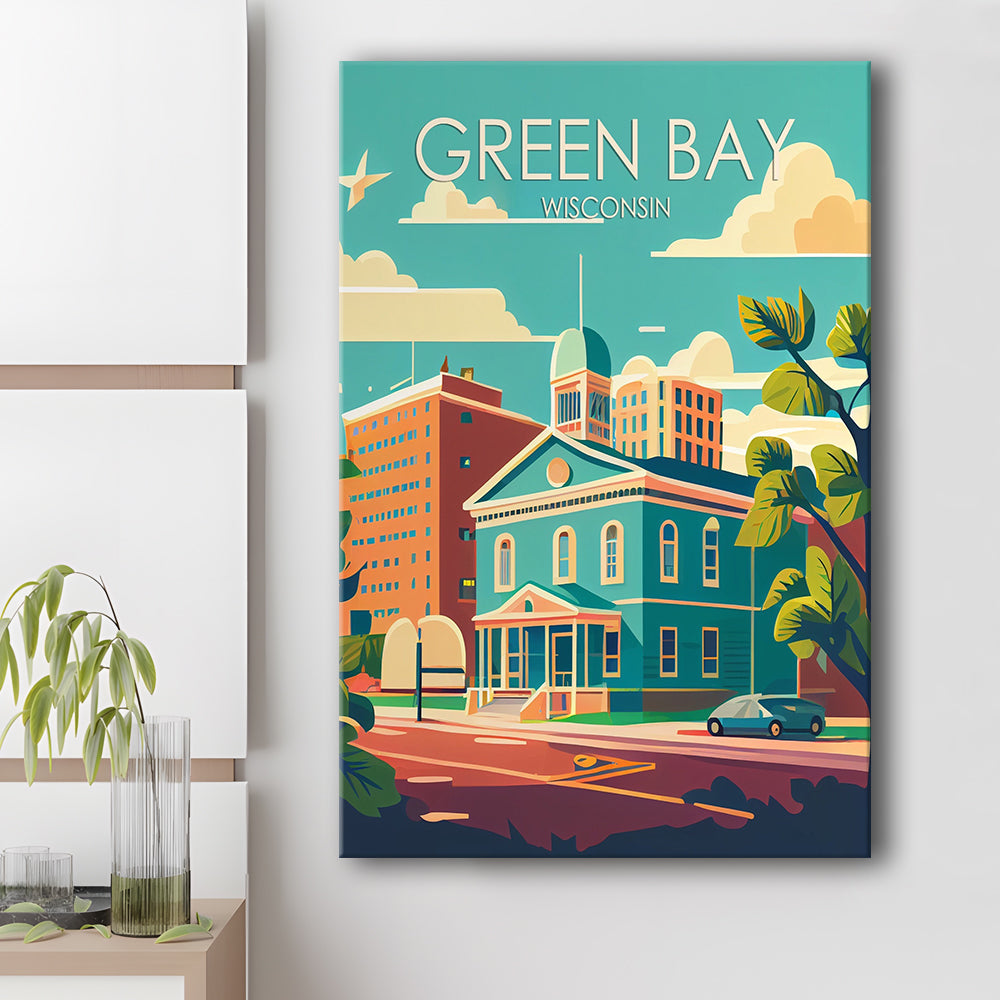 Green Bay Wisconsin Retro Art Print, Green Bay City Wall Art, Canvas Print, Painting Canvas, Living Room Decor