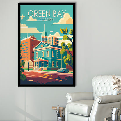 Green Bay Wisconsin Retro Art Print, Green Bay City Wall Art, Framed Art Print, Picture Framed, Painting Art