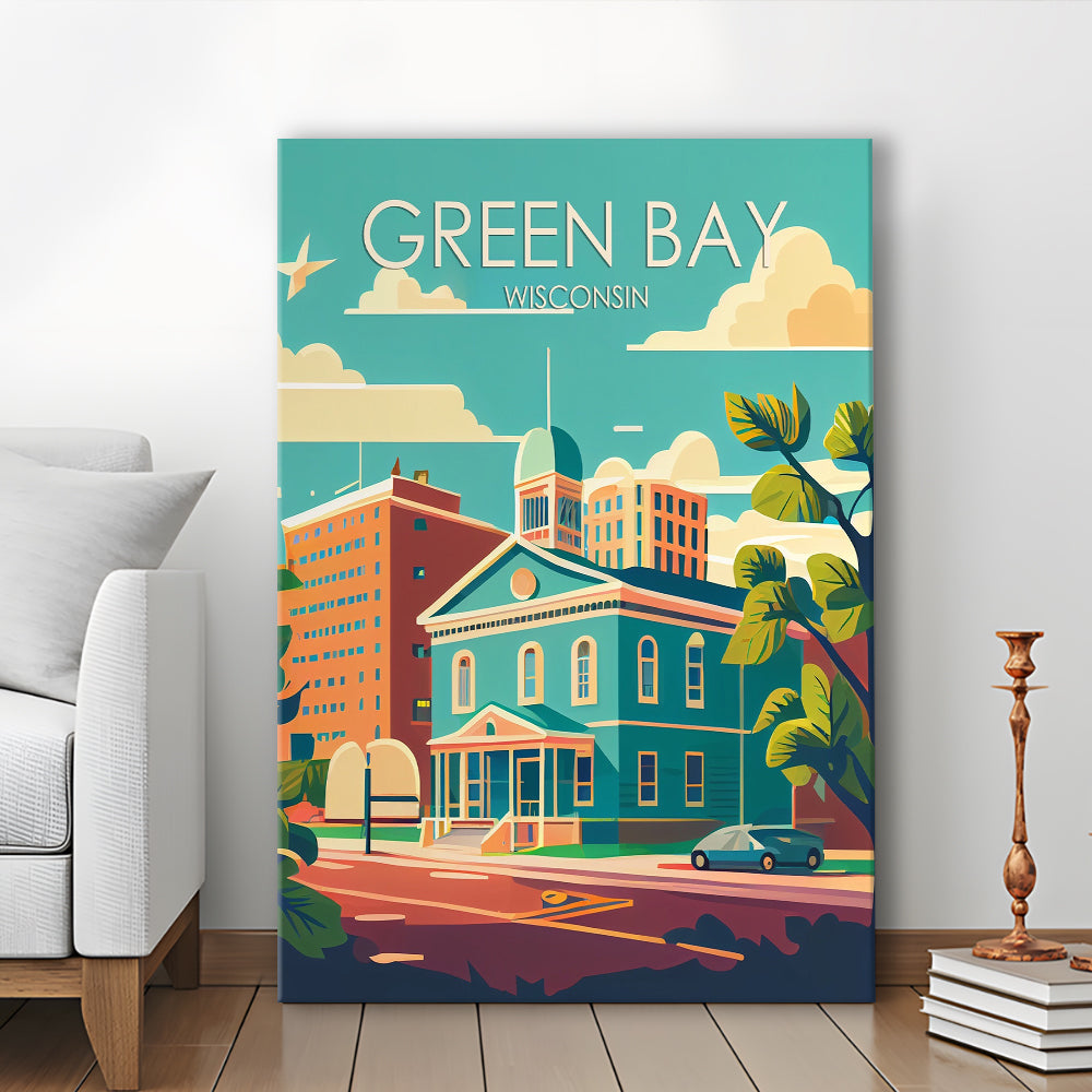 Green Bay Wisconsin Retro Art Print, Green Bay City Wall Art, Canvas Print, Painting Canvas, Living Room Decor