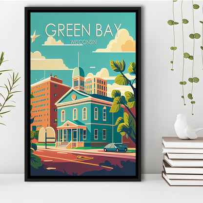 Green Bay Wisconsin Retro Art Print, Green Bay City Wall Art, Floating Framed Canvas Print, Framed Picture, Painting Canvas