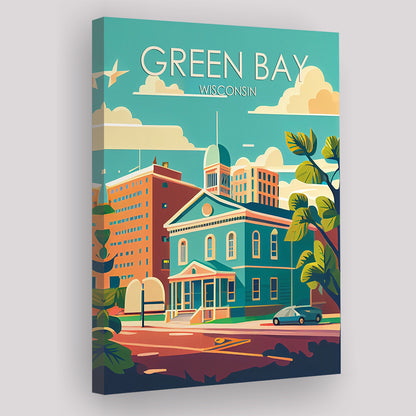 Green Bay Wisconsin Retro Art Print, Green Bay City Wall Art, Canvas Print, Painting Canvas, Living Room Decor