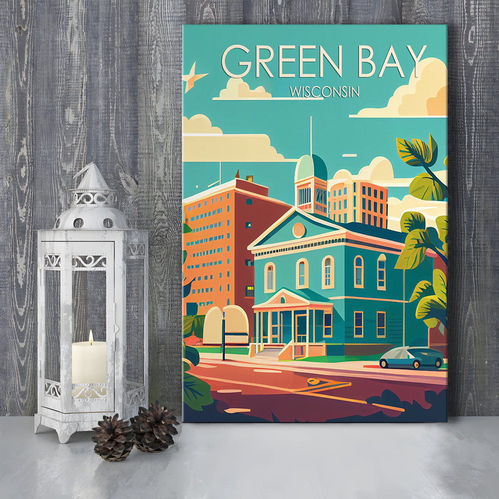 Green Bay Wisconsin Retro Art Print, Green Bay City Wall Art, Canvas Print, Painting Canvas, Living Room Decor