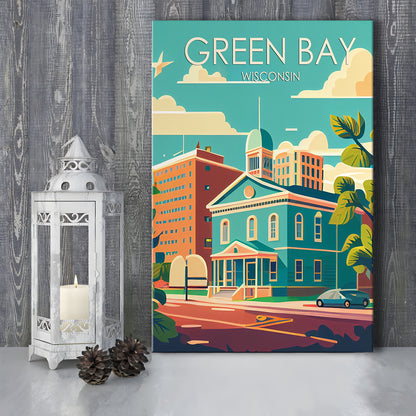 Green Bay Wisconsin Retro Art Print, Green Bay City Wall Art, Canvas Print, Painting Canvas, Living Room Decor
