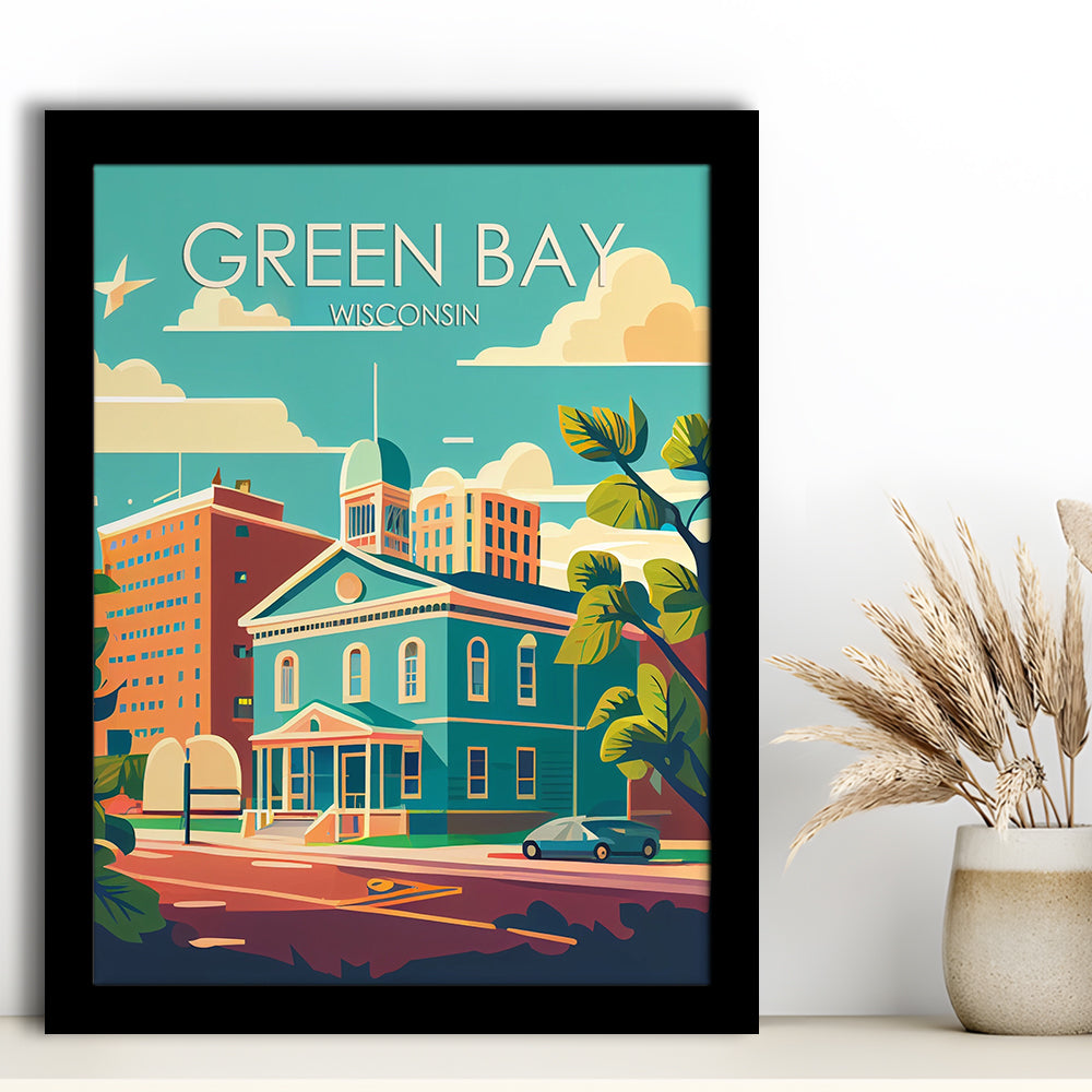 Green Bay Wisconsin Retro Art Print, Green Bay City Wall Art, Framed Art Print, Picture Framed, Painting Art