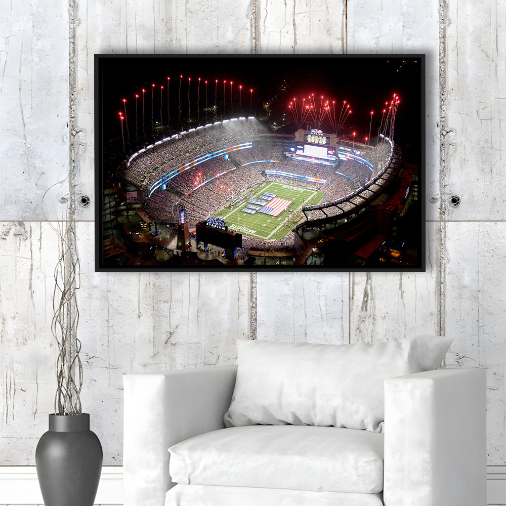 Green Power Gillette Stadium, Stadium Canvas, Sport Art, Framed Canvas Print Wall Art, Floating Frame