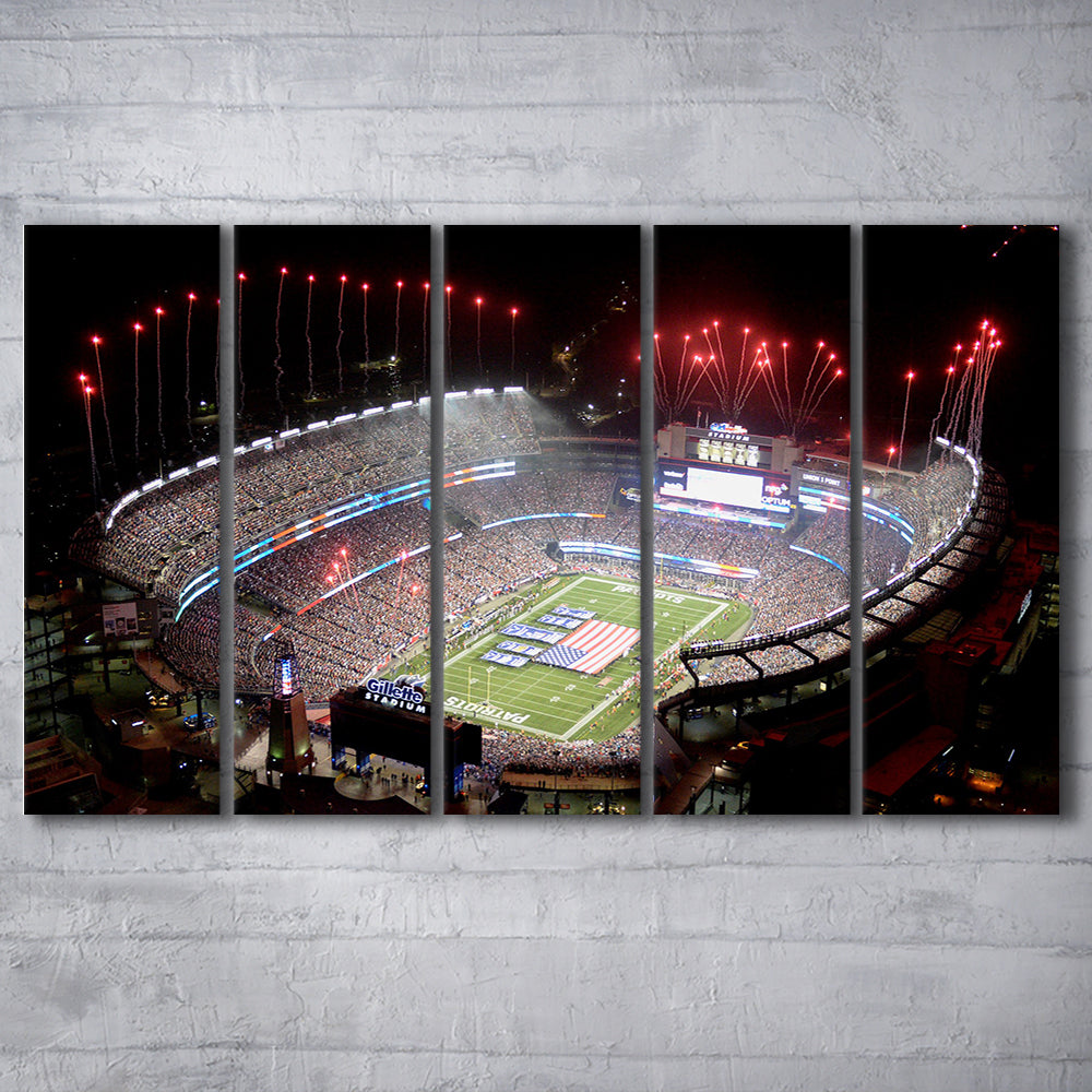 Green Power Gillette Stadium, Stadium Canvas, Sport Art, 5 Panel B, Extra Large Canvas, Canvas Print Wall Art