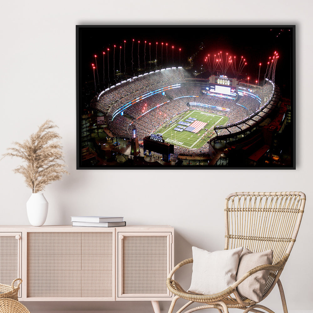 Green Power Gillette Stadium, Stadium Canvas, Sport Art, Framed Canvas Print Wall Art, Floating Frame